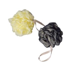 Exfoliating Bath Sponge Mesh Shower Balls Body Bath Pouf Black and Yellow