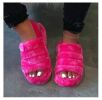 Women Fur Wedge Slippers with Ankle Elastic Band Open Toe Winter Slides Home Slipper Plush Slip-on Fluffy Warm Indoor Slippers Comfortable